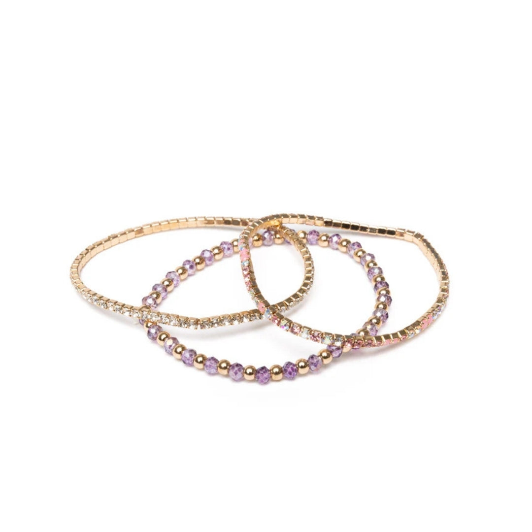 SET DE BRAZALETES LILA Y DORADO