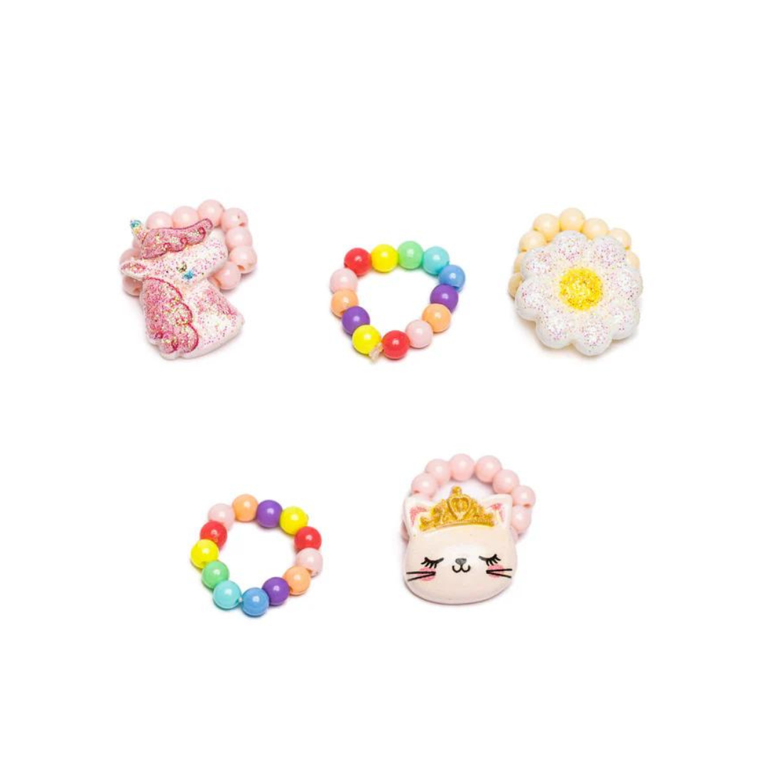 SET ANILLOS FLORES, UNICORNIO Y GATITO