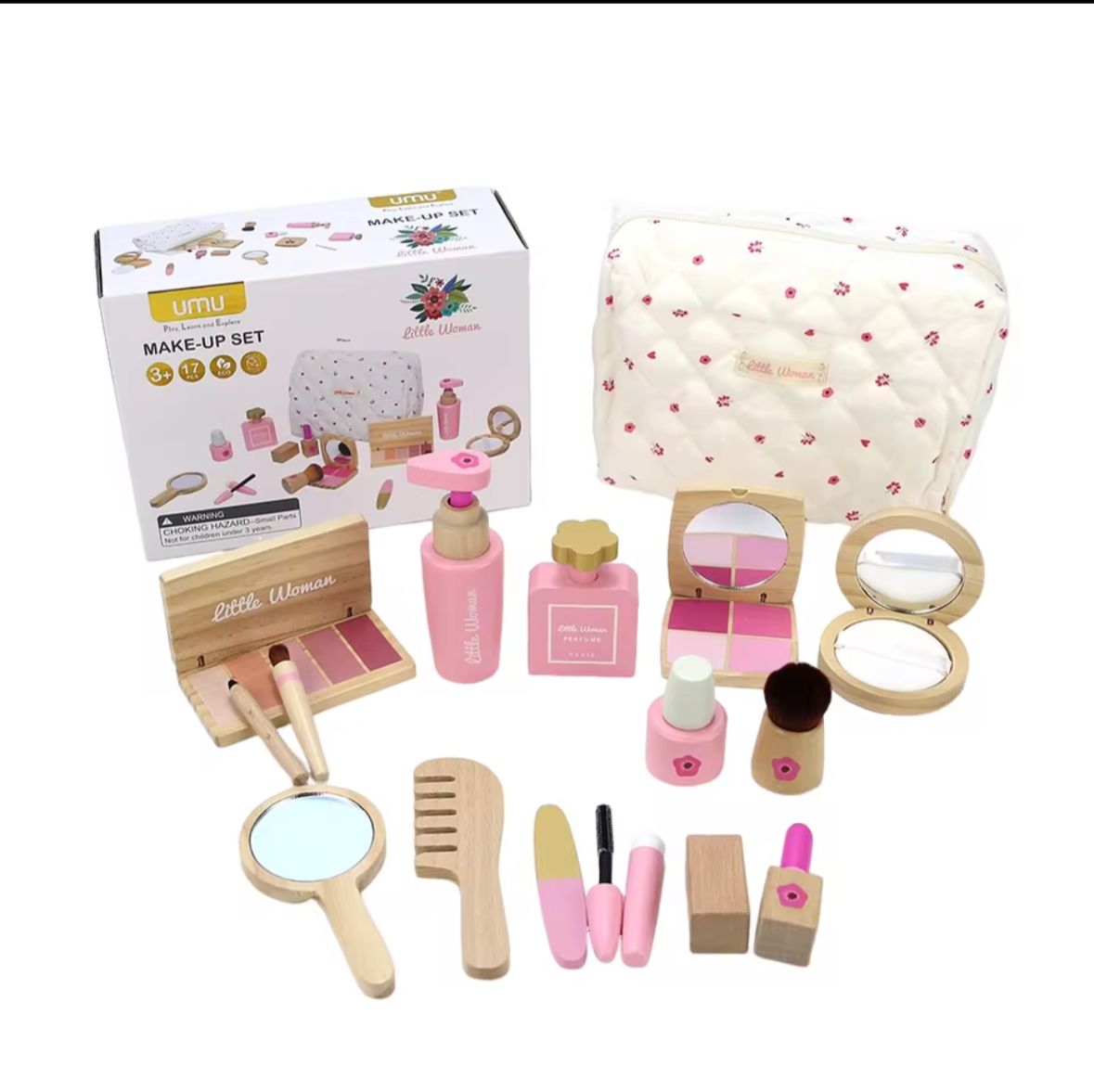 SET DE MAQUILLAJE DE MADERA CON COSMETIQUERA