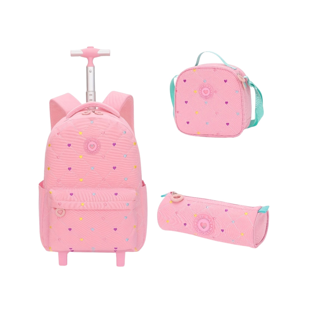 COMBO MOCHILA CORAZONES ROSA