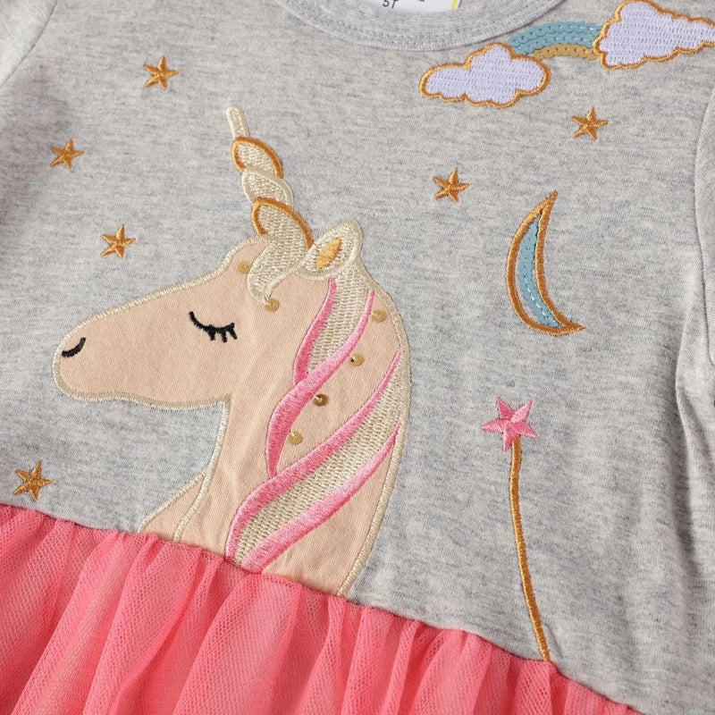 VESTIDO UNICORNIO Y ESTRELLAS MANGA CORTA CON TUTU
